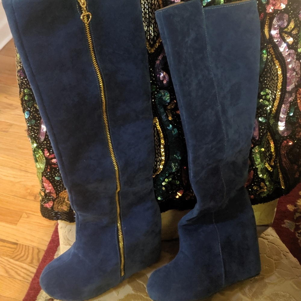 Blue, microfiber boots